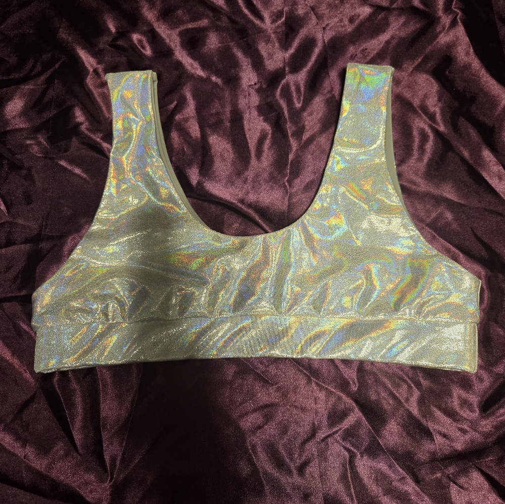 Metallic Holographic Scoop Neck Crop Top - Silver